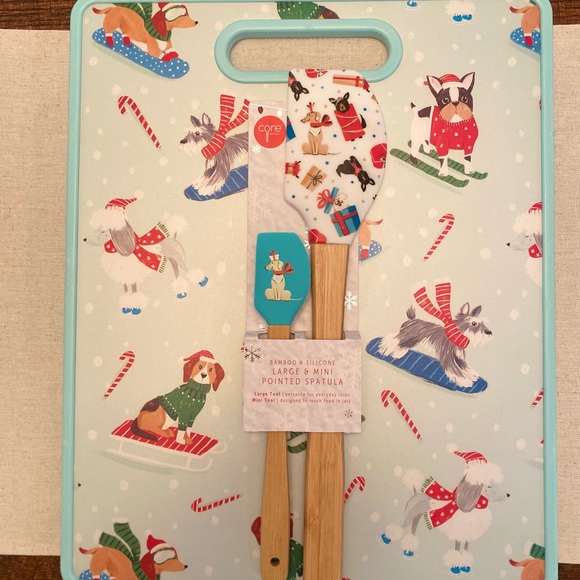Christmas Dogs On Skis & Snowboards Cutting Board & Christmas Dog Spatula Set - Picture 2 of 14